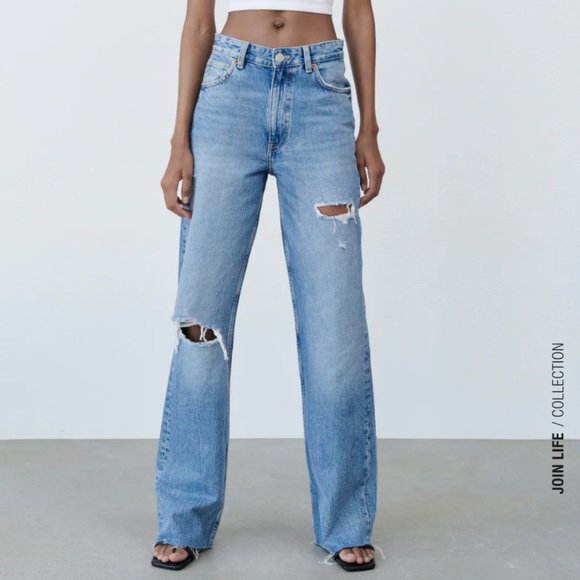 Zara Denim - ZARA High Waist Wide Leg Ripped Jeans